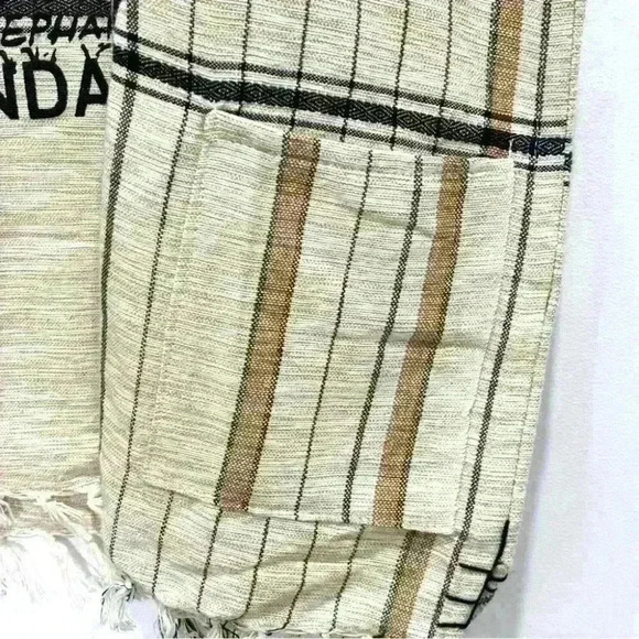 African Elephant Printed Kikoy  Beige Shirt Uganda Woven Hemp Pockets L - Picture 6 of 9